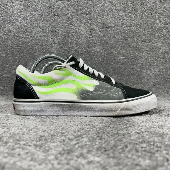 Vans Old Skool Flames Mens Size 9.5 Black White Green Athletic Skate Shoes Used - Picture 1 of 12